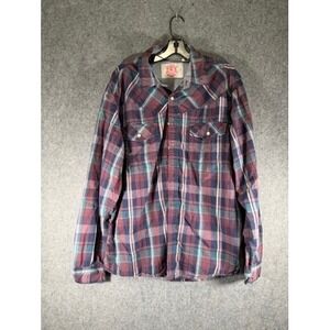 Christian Audigier Mens XL Plaid‎ Western Shirt Long Sleeve Button Up Y2K